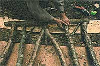The builders made spruce and birch railings by hand.